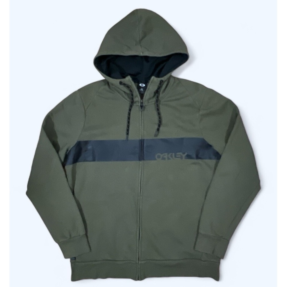 OAKLEY Sweater Zip Up Hoodie Mens LARGE Green Fleece Sweatshirt Regular Fit